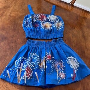 Queen of Sparkles Blue Fireworks Skort Set - perfect for Fourth of July Holiday!
